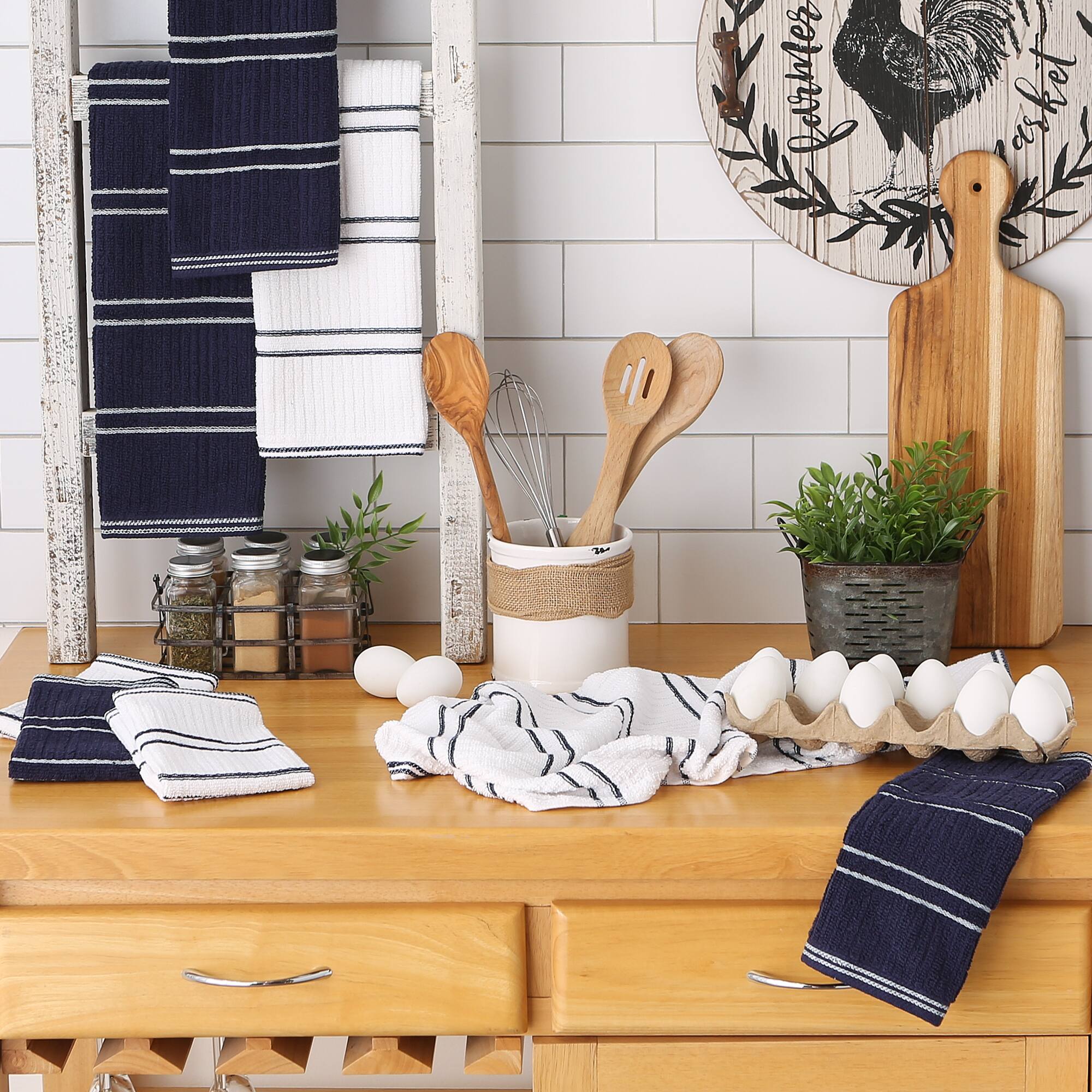 DII® Blue Ribbed Terry Dishtowel & Dishcloth Set